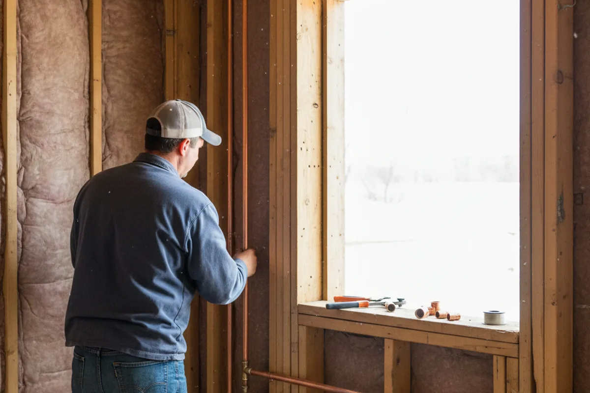 Licensed plumber running new copper supply lines in a Albion home
